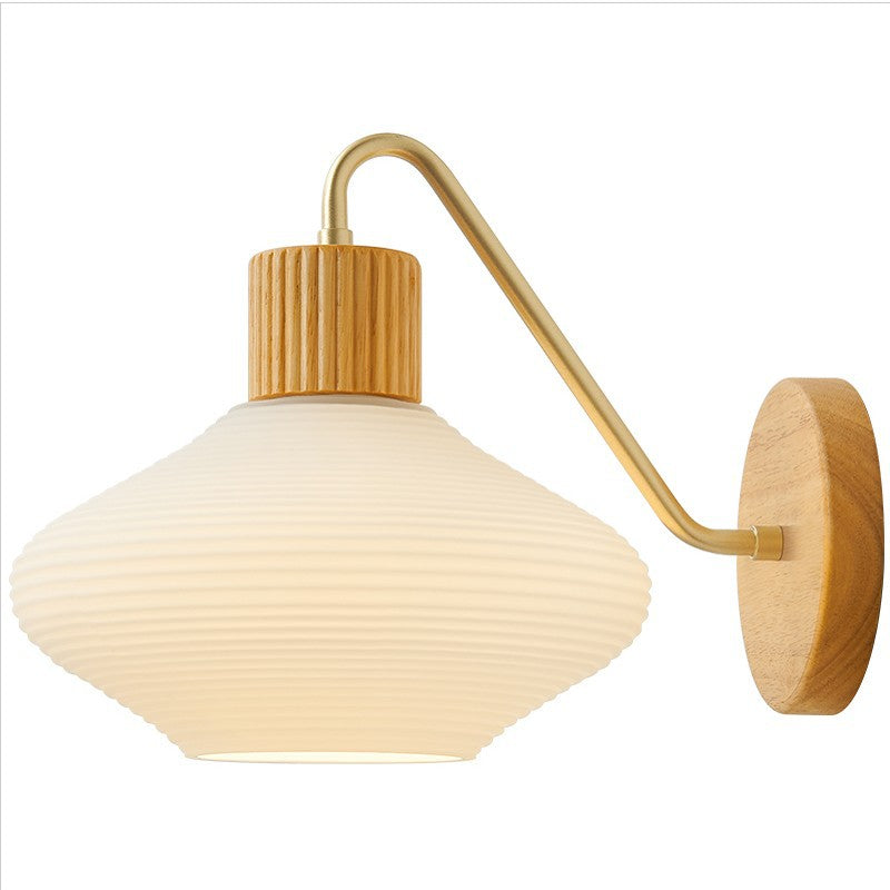 Nordic Oval Striped Glass Wood 1-Light Wall Sconce Lamp
