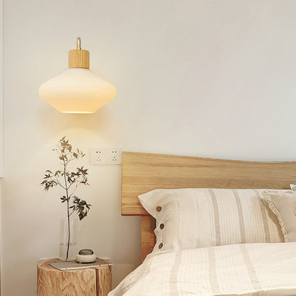 Nordic Oval Striped Glass Wood 1-Light Wall Sconce Lamp