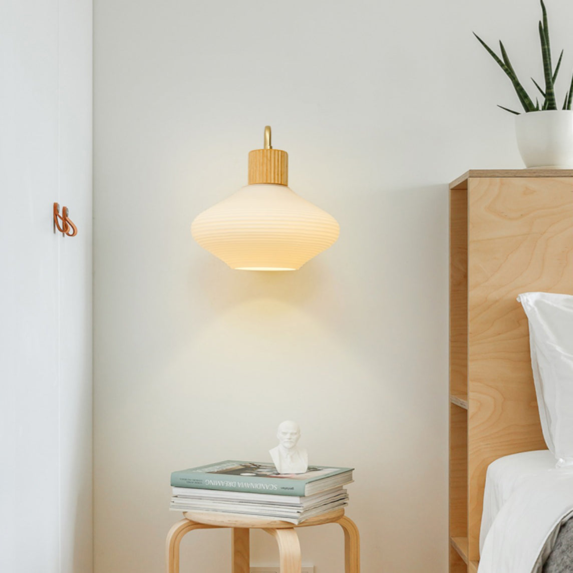 Nordic Oval Striped Glass Wood 1-Light Wall Sconce Lamp