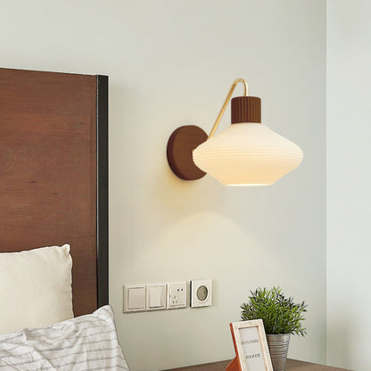 Nordic Oval Striped Glass Wood 1-Light Wall Sconce Lamp
