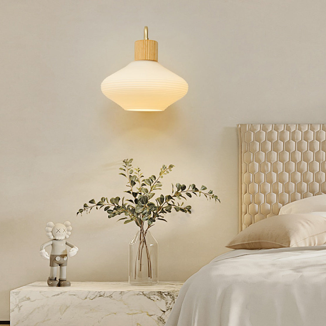 Nordic Oval Striped Glass Wood 1-Light Wall Sconce Lamp