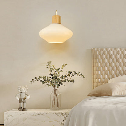 Nordic Oval Striped Glass Wood 1-Light Wall Sconce Lamp