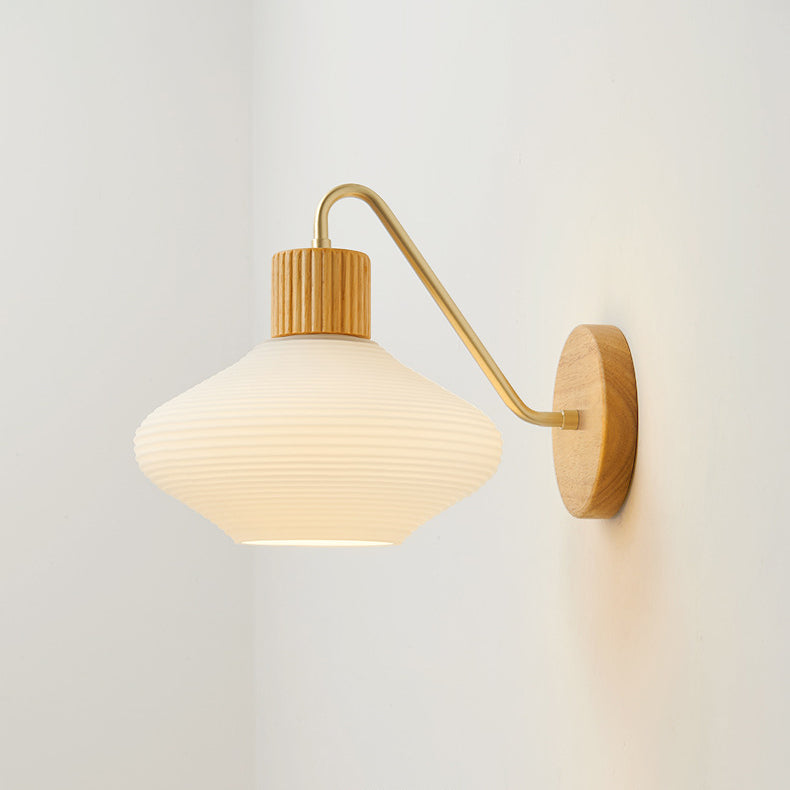Nordic Oval Striped Glass Wood 1-Light Wall Sconce Lamp