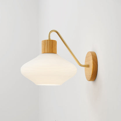 Nordic Oval Striped Glass Wood 1-Light Wall Sconce Lamp
