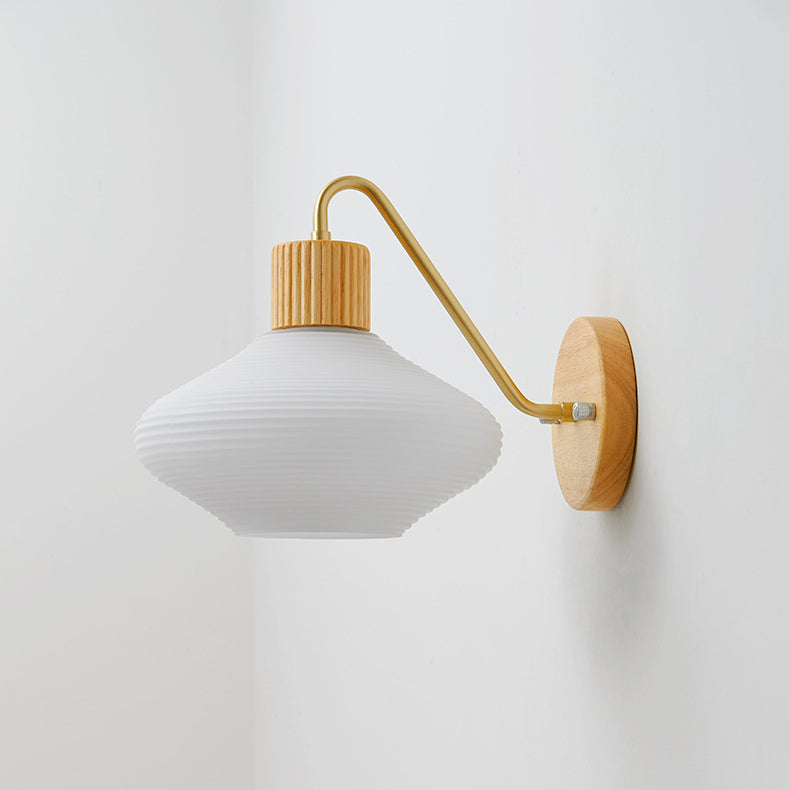 Nordic Oval Striped Glass Wood 1-Light Wall Sconce Lamp