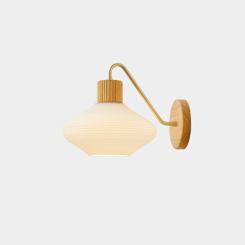 Nordic Oval Striped Glass Wood 1-Light Wall Sconce Lamp