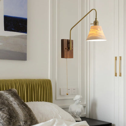 Japanese Base Ceramic Shade Wood 1-Light Wall Sconce Lamp