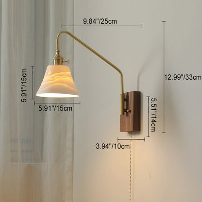 Japanese Base Ceramic Shade Wood 1-Light Wall Sconce Lamp