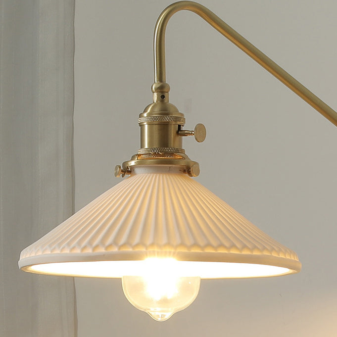 Japanese Base Ceramic Shade Wood 1-Light Wall Sconce Lamp