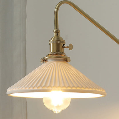 Japanese Base Ceramic Shade Wood 1-Light Wall Sconce Lamp