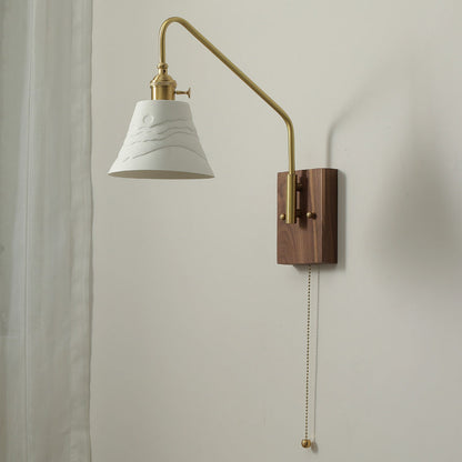 Japanese Base Ceramic Shade Wood 1-Light Wall Sconce Lamp
