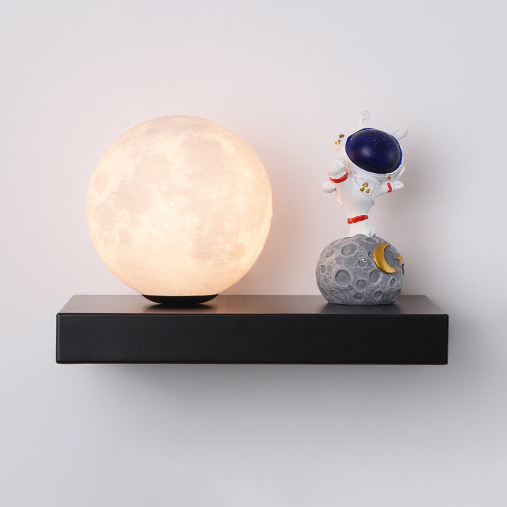 Cartoon Astronaut Iron Resin Wood 1 -Light Wall Sconce Lamp