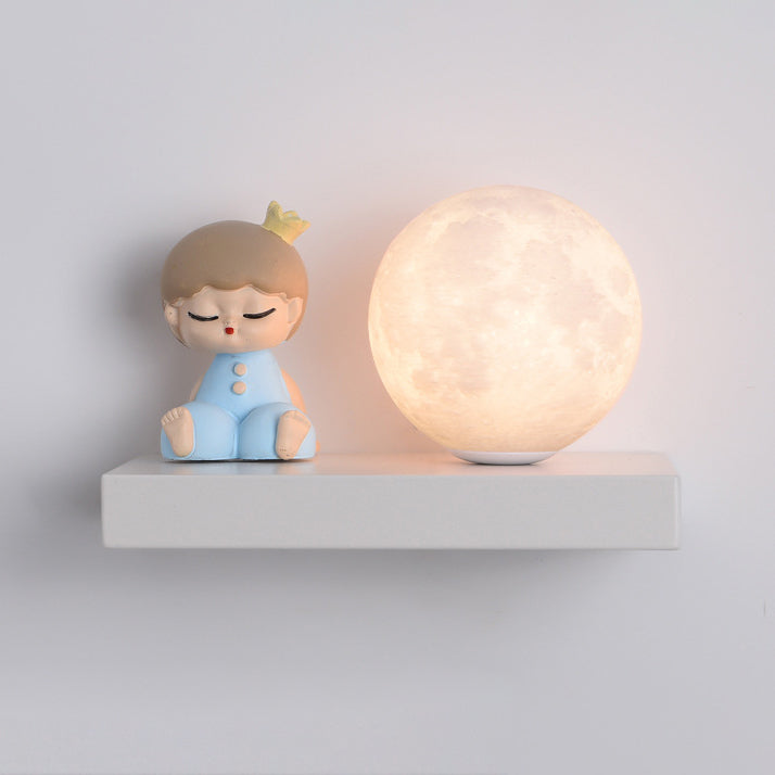 Cartoon Astronaut Iron Resin Wood 1 -Light Wall Sconce Lamp