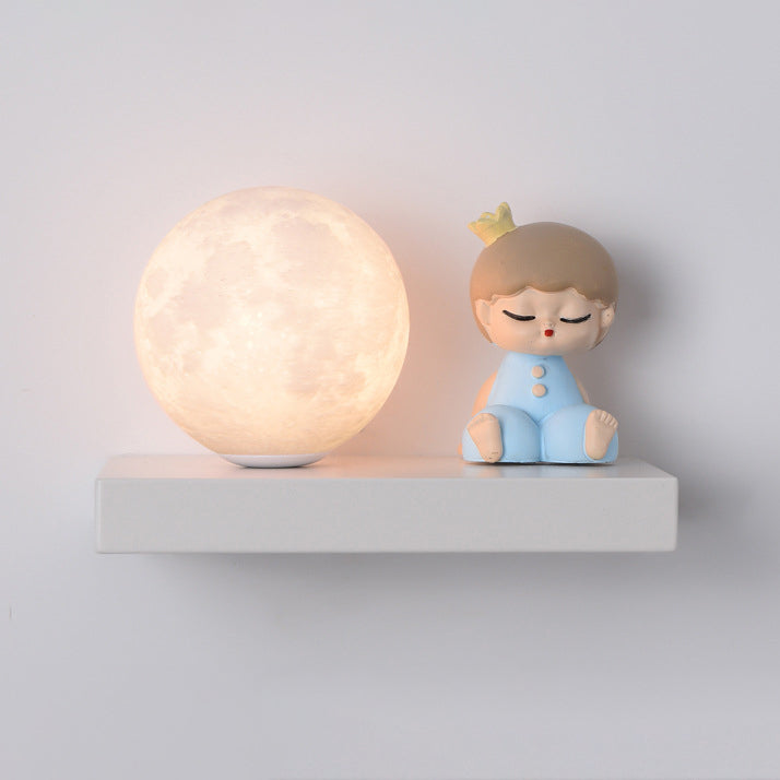 Cartoon Astronaut Iron Resin Wood 1 -Light Wall Sconce Lamp