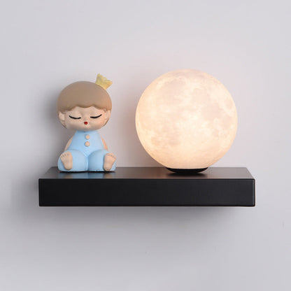 Cartoon Astronaut Iron Resin Wood 1 -Light Wall Sconce Lamp