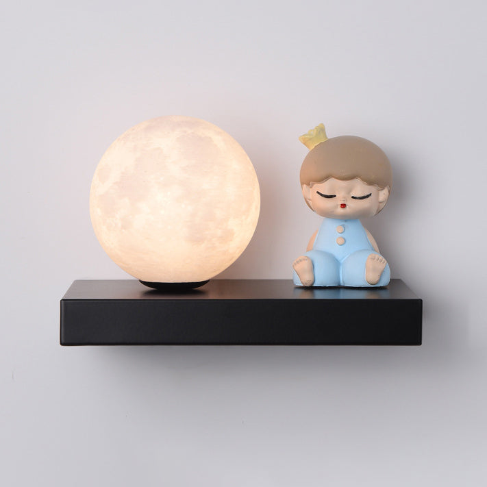 Cartoon Astronaut Iron Resin Wood 1 -Light Wall Sconce Lamp