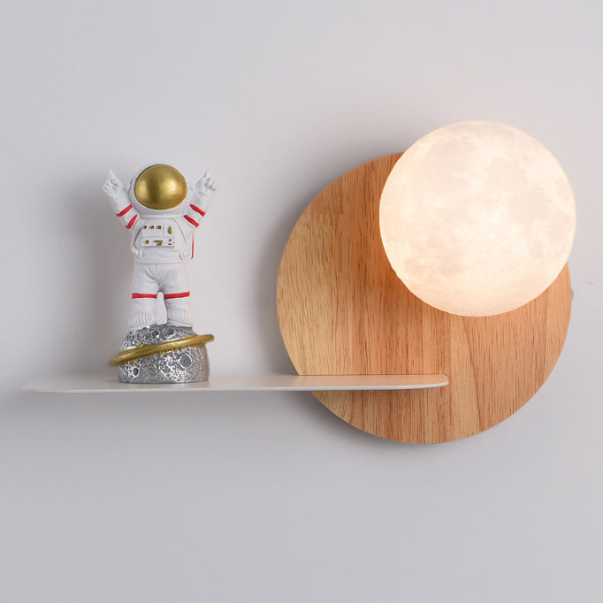 Cartoon Astronaut Iron Resin Wood 1 -Light Wall Sconce Lamp