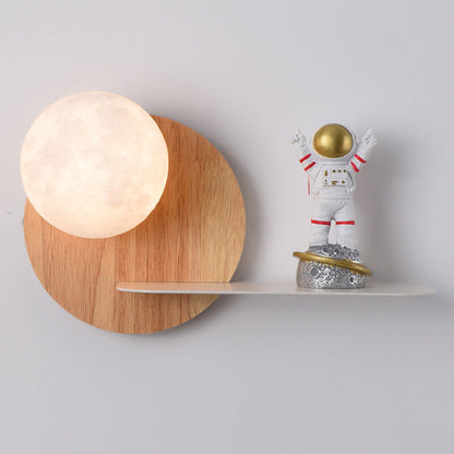 Cartoon Astronaut Iron Resin Wood 1 -Light Wall Sconce Lamp