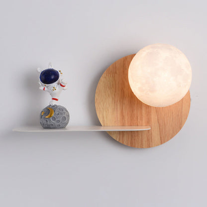 Cartoon Astronaut Iron Resin Wood 1 -Light Wall Sconce Lamp