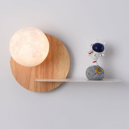 Cartoon Astronaut Iron Resin Wood 1 -Light Wall Sconce Lamp