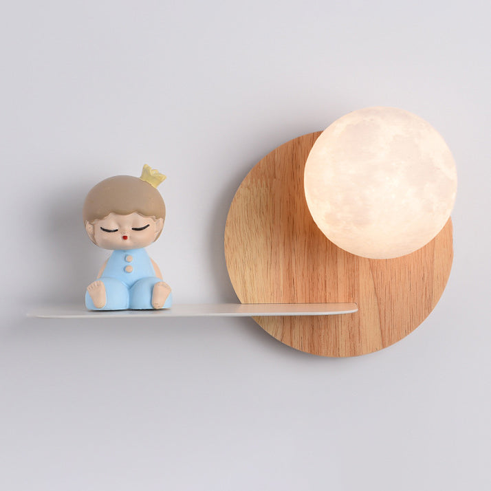 Cartoon Astronaut Iron Resin Wood 1 -Light Wall Sconce Lamp