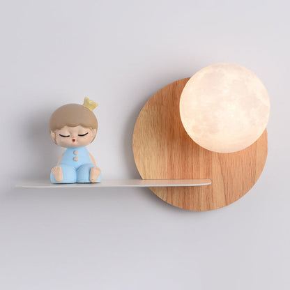 Cartoon Astronaut Iron Resin Wood 1 -Light Wall Sconce Lamp