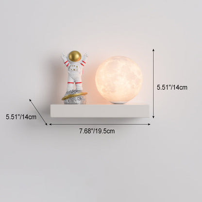 Cartoon Astronaut Iron Resin Wood 1 -Light Wall Sconce Lamp