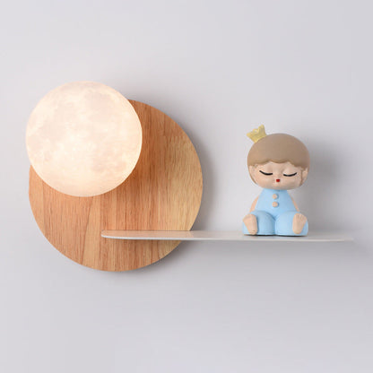 Cartoon Astronaut Iron Resin Wood 1 -Light Wall Sconce Lamp