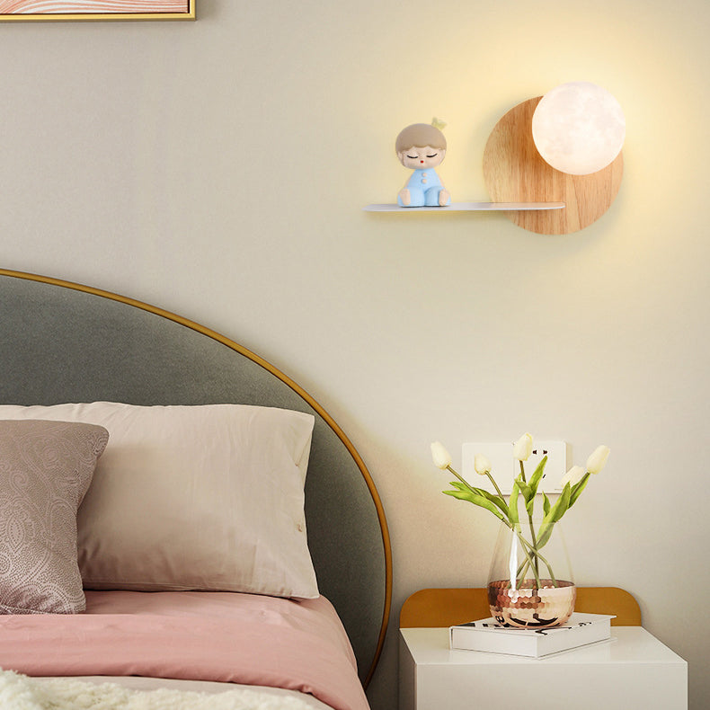 Cartoon Astronaut Iron Resin Wood 1 -Light Wall Sconce Lamp