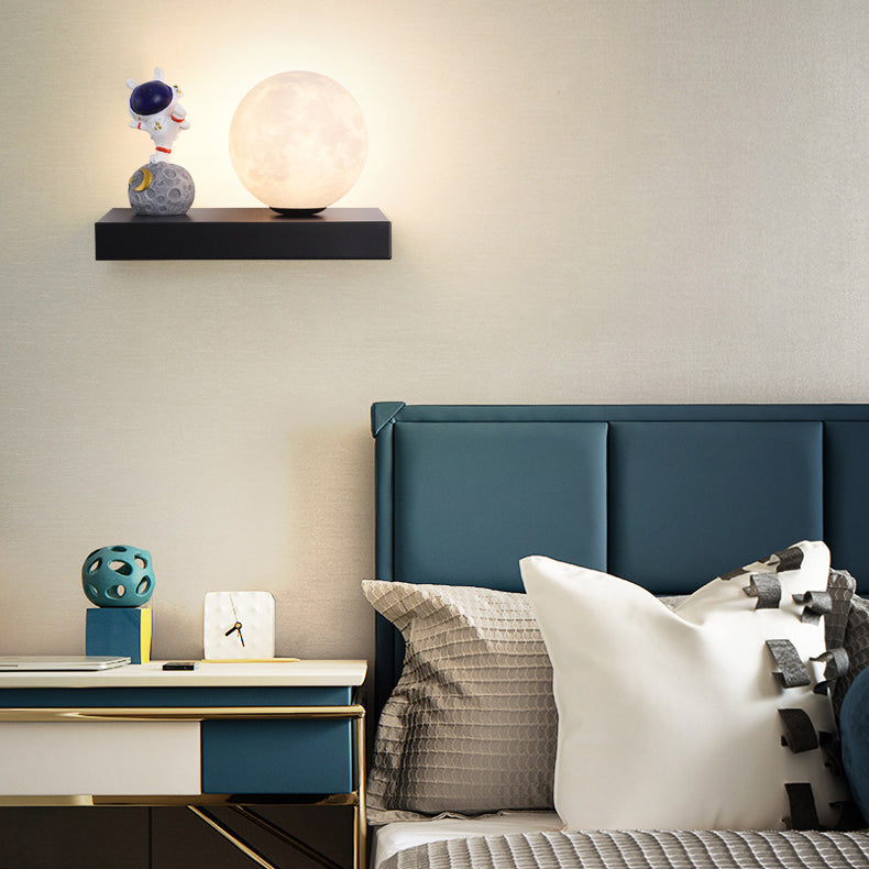 Cartoon Astronaut Iron Resin Wood 1 -Light Wall Sconce Lamp