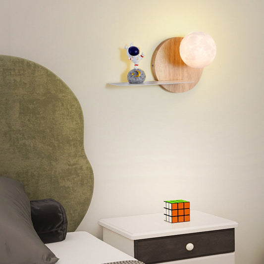 Cartoon Astronaut Iron Resin Wood 1 -Light Wall Sconce Lamp