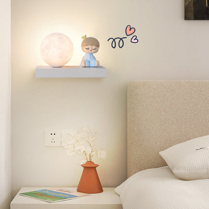 Cartoon Astronaut Iron Resin Wood 1 -Light Wall Sconce Lamp