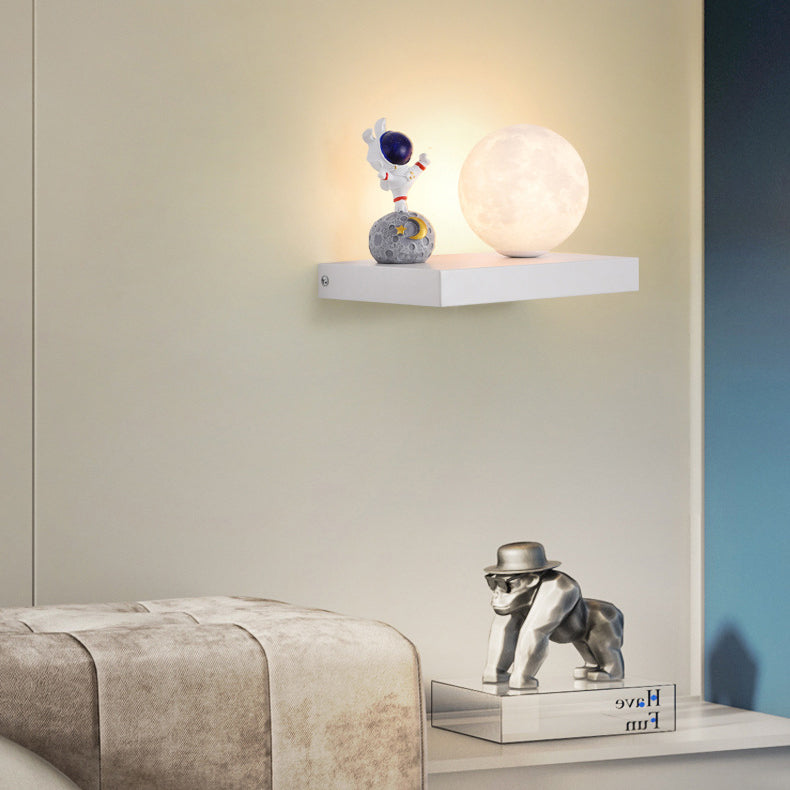 Cartoon Astronaut Iron Resin Wood 1 -Light Wall Sconce Lamp