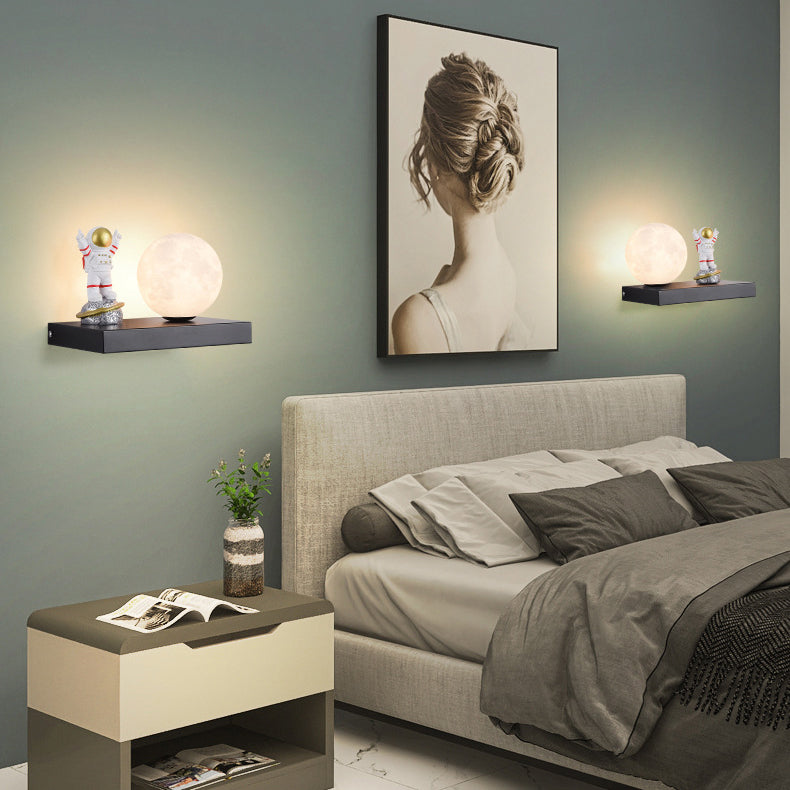 Cartoon Astronaut Iron Resin Wood 1 -Light Wall Sconce Lamp