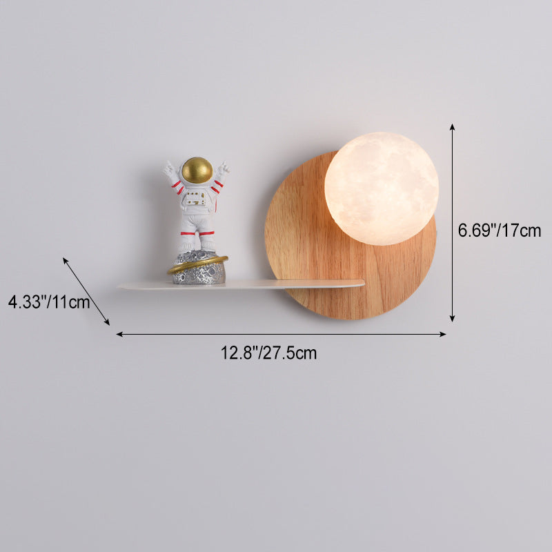 Cartoon Astronaut Iron Resin Wood 1 -Light Wall Sconce Lamp