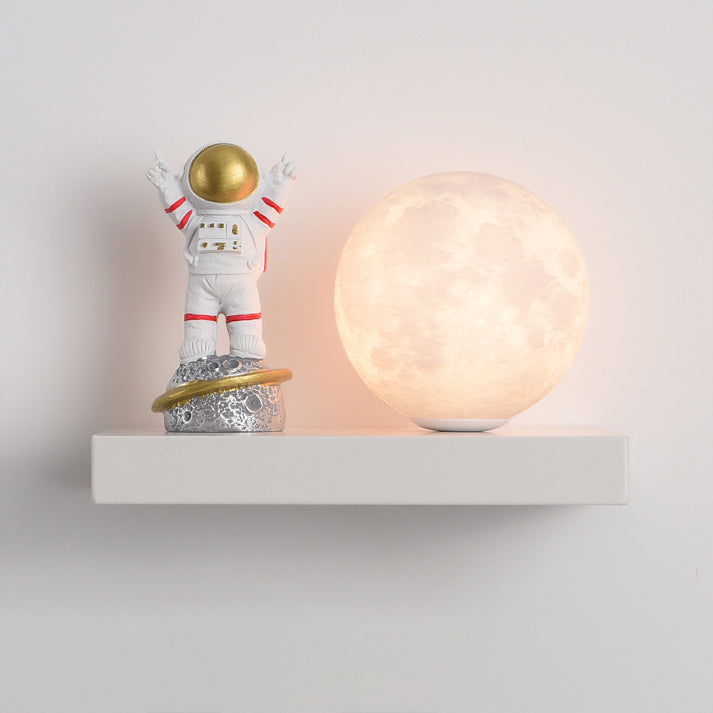 Cartoon Astronaut Iron Resin Wood 1 -Light Wall Sconce Lamp