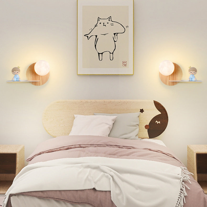 Cartoon Astronaut Iron Resin Wood 1 -Light Wall Sconce Lamp