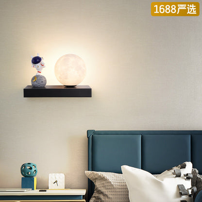 Cartoon Astronaut Iron Resin Wood 1 -Light Wall Sconce Lamp