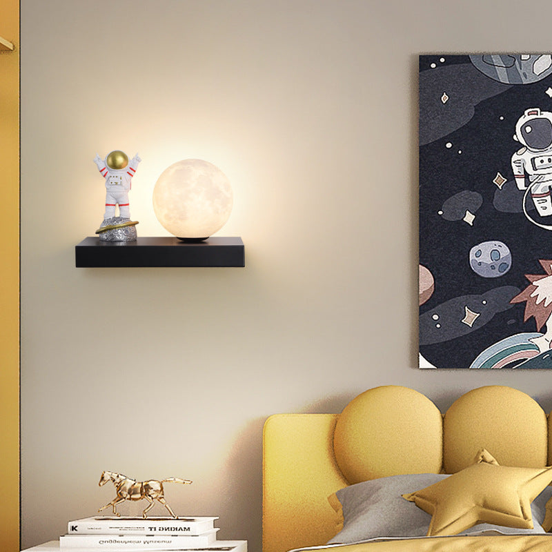 Cartoon Astronaut Iron Resin Wood 1 -Light Wall Sconce Lamp