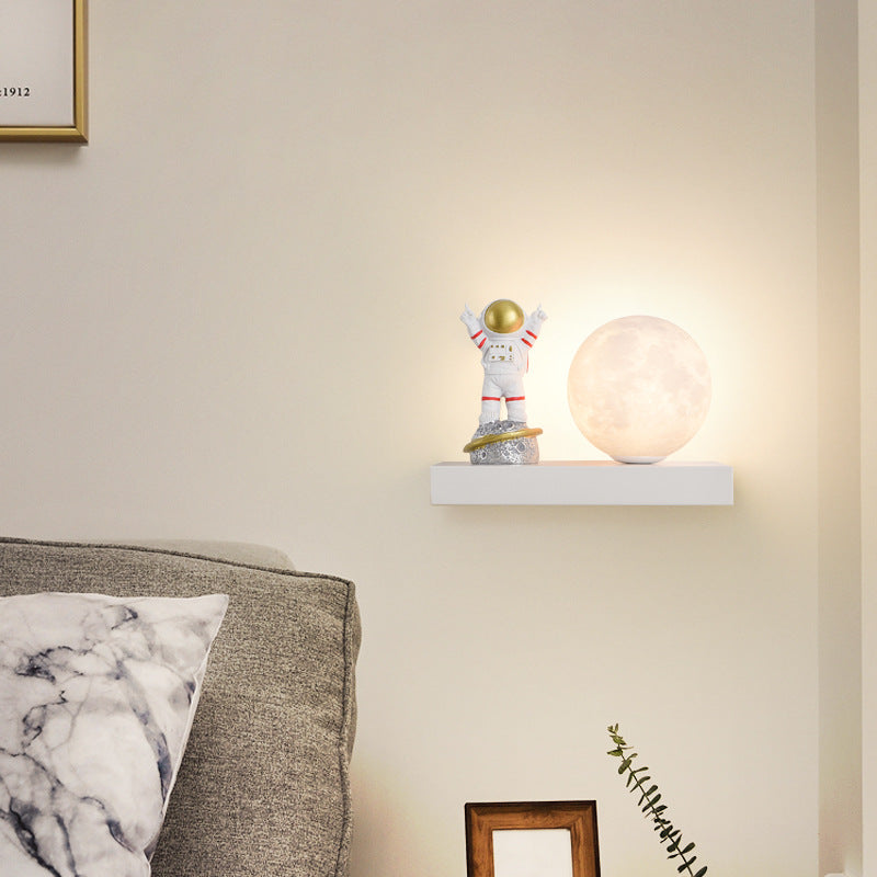 Cartoon Astronaut Iron Resin Wood 1 -Light Wall Sconce Lamp