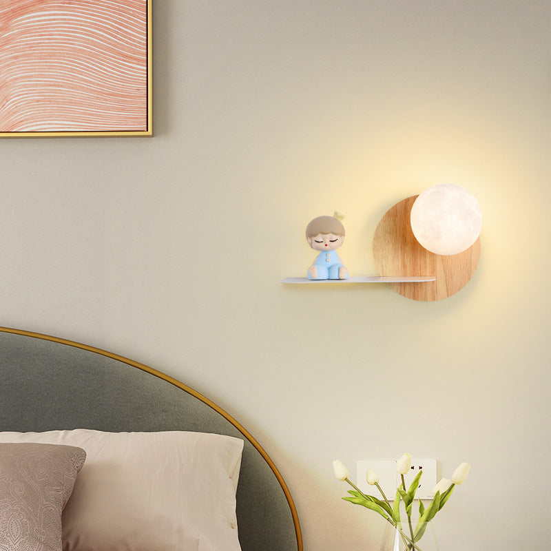 Cartoon Astronaut Iron Resin Wood 1 -Light Wall Sconce Lamp