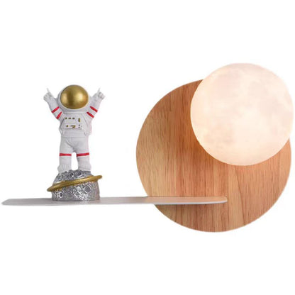 Cartoon Astronaut Iron Resin Wood 1 -Light Wall Sconce Lamp