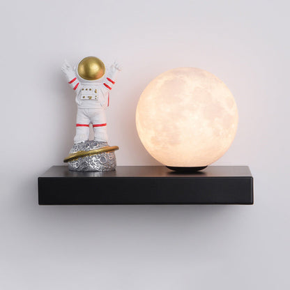 Cartoon Astronaut Iron Resin Wood 1 -Light Wall Sconce Lamp