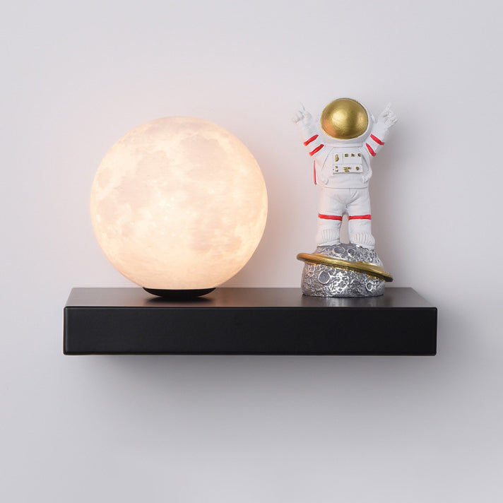 Cartoon Astronaut Iron Resin Wood 1 -Light Wall Sconce Lamp