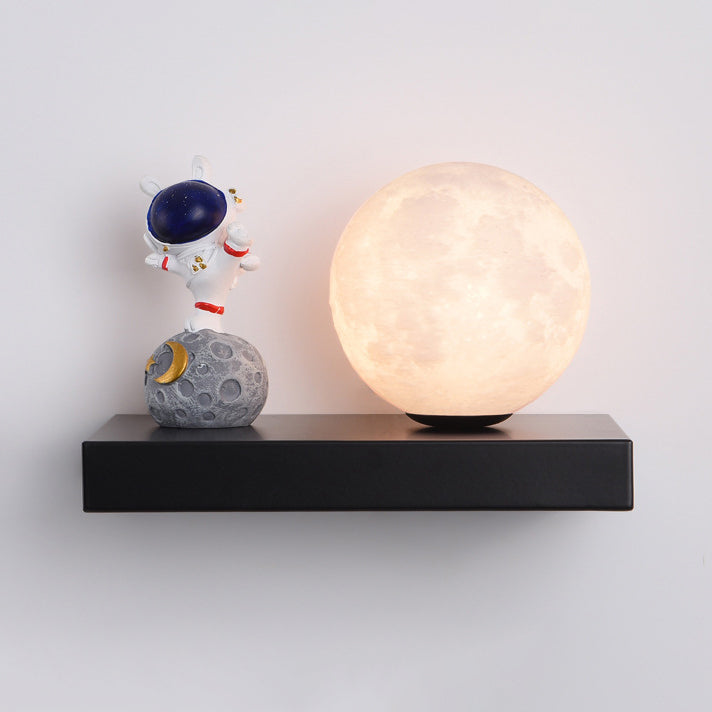 Cartoon Astronaut Iron Resin Wood 1 -Light Wall Sconce Lamp