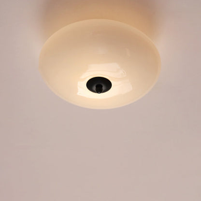 Modern Art Deco Drum Opal Iron Glass LED Semi-Flush Mount Ceiling Light For Bedroom