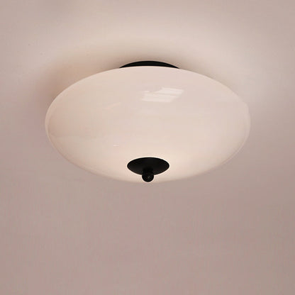Modern Art Deco Drum Opal Iron Glass LED Semi-Flush Mount Ceiling Light For Bedroom