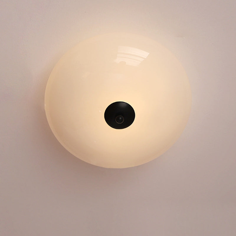 Modern Art Deco Drum Opal Iron Glass LED Semi-Flush Mount Ceiling Light For Bedroom