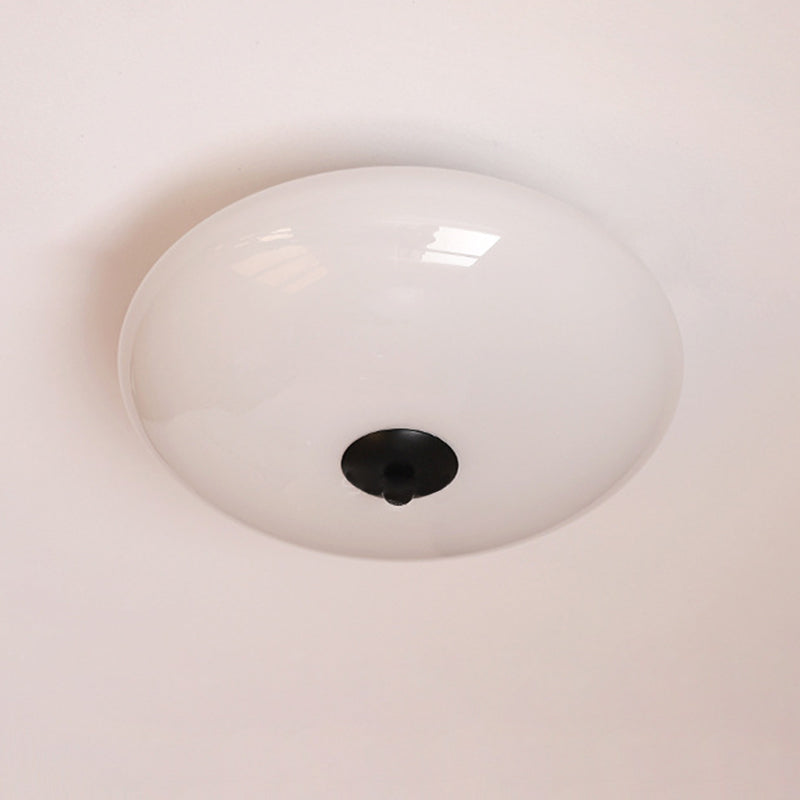 Modern Art Deco Drum Opal Iron Glass LED Semi-Flush Mount Ceiling Light For Bedroom
