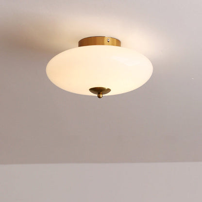 Modern Art Deco Drum Opal Iron Glass LED Semi-Flush Mount Ceiling Light For Bedroom